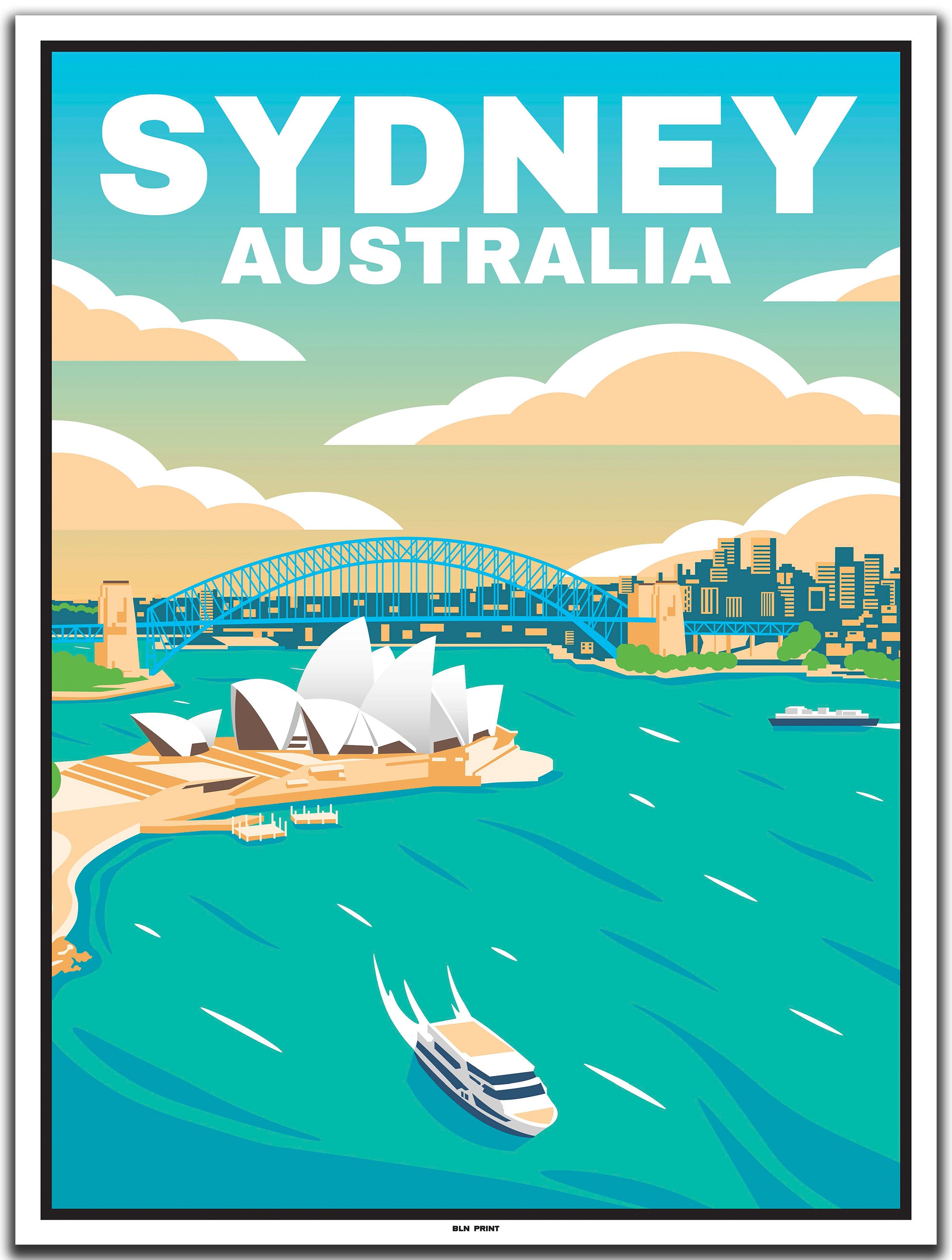 Sydney Opera House Minimalist Travel Poster - Vintage Style Wall Art Print