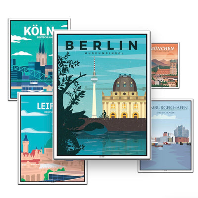 Deutschland Travel Poster (Berlin, Hamburg, Köln, Leipzig, München)