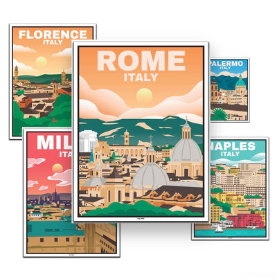 Italien Travel Poster (Florenz, Mailand, Neapel, Palermo, Rom)