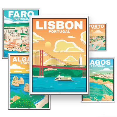 Portugal Travel Poster (Algarve, Faro, Lagos, Lissabon, Porto)