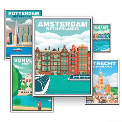 Niederlande Travel Poster (Amsterdam, Houten, Rotterdam, Utrecht)