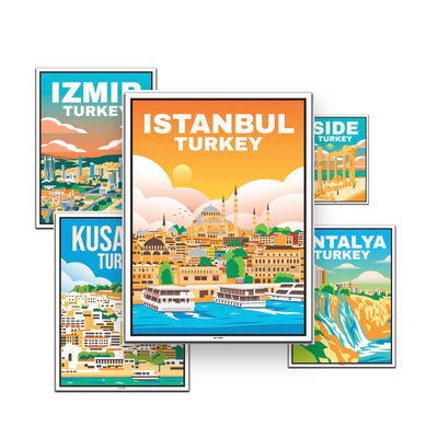 Türkei 5er Poster-Set (Antalya, Istanbul, Izmir, Kusadasi, Side) - 50x70cm
