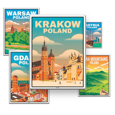 Polen 5er Poster-Set (Danzig, Gdynia, Krakau, Warschau, Tatra) - 50x70cm