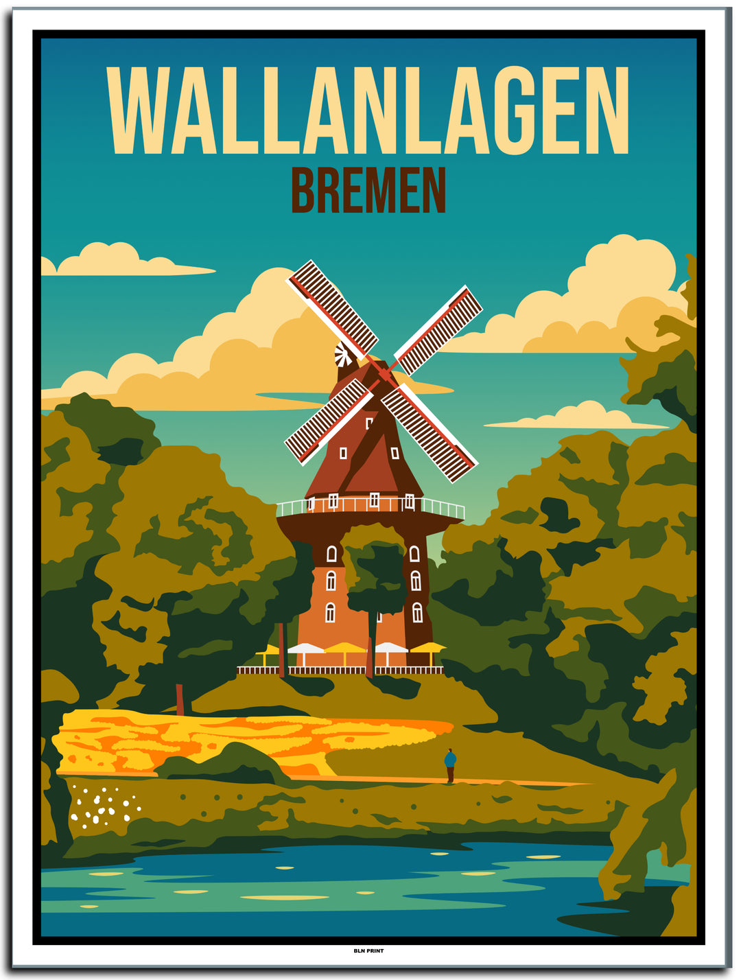 vintage kunstdruck poster Wallanlagen Bremen #30x40cm-weier-farbrand
