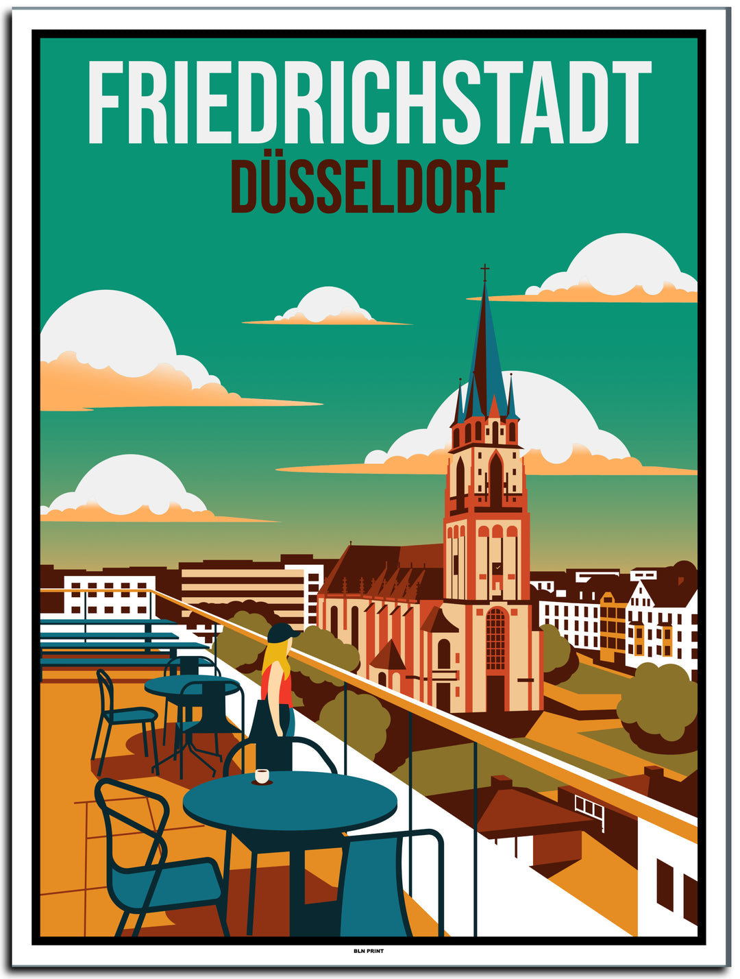 vintage kunstdruck poster Friedrichstadt Düsseldorf #30x40cm-weier-farbrand