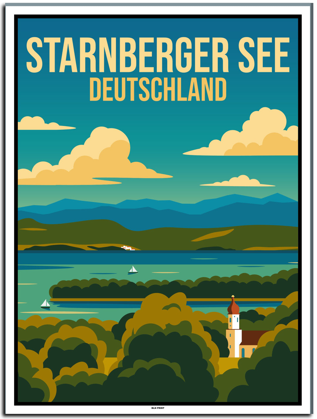 vintage kunstdruck poster starnberger see münchen #30x40cm-weier-farbrand