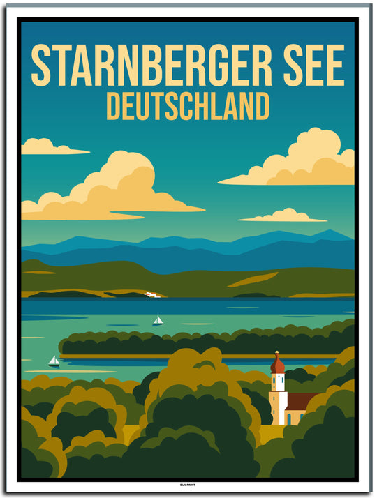 vintage kunstdruck poster starnberger see münchen #30x40cm-weier-farbrand