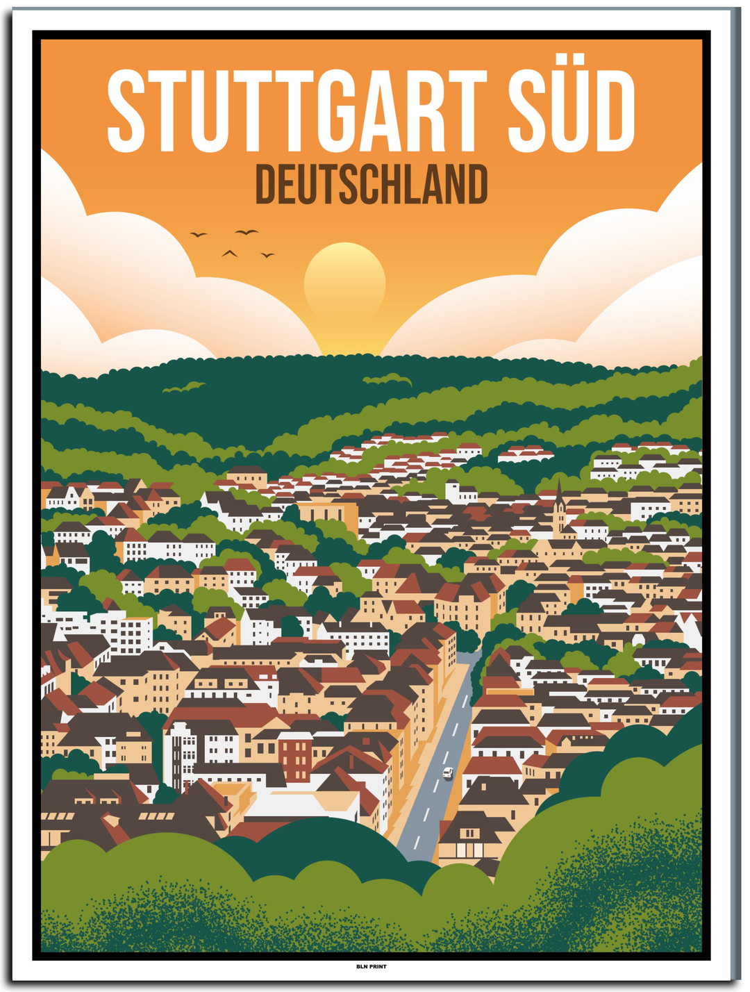 vintage kunstdruck poster stuttgart süd #30x40cm-weier-farbrand