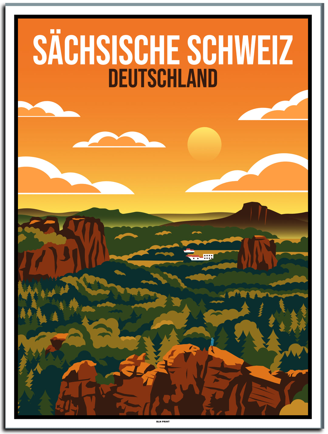 vintage kunstdruck poster sächsische schweiz Dresden #30x40cm-weier-farbrand
