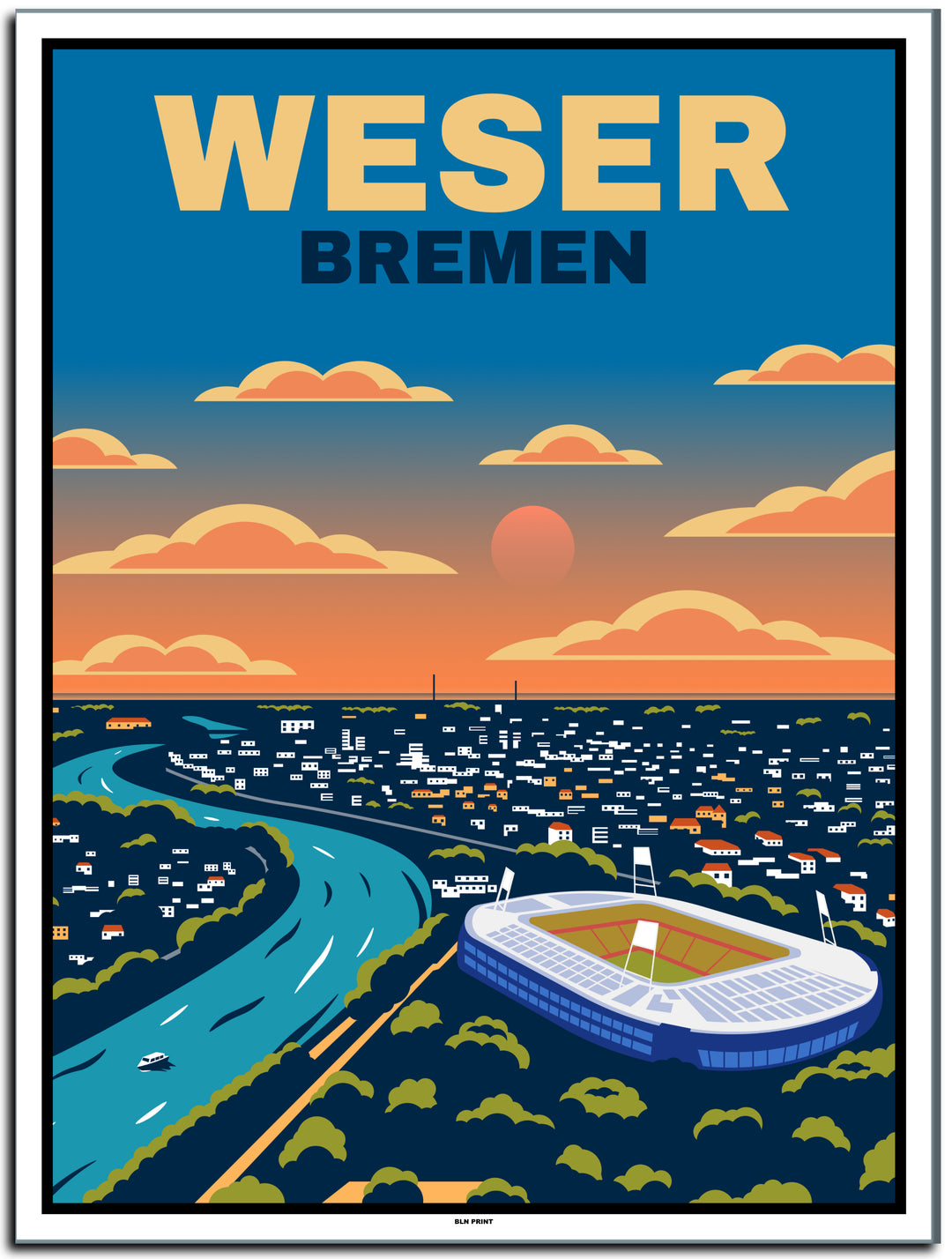 vintage kunstdruck poster Weserstadion Bremen #30x40cm-weier-farbrand