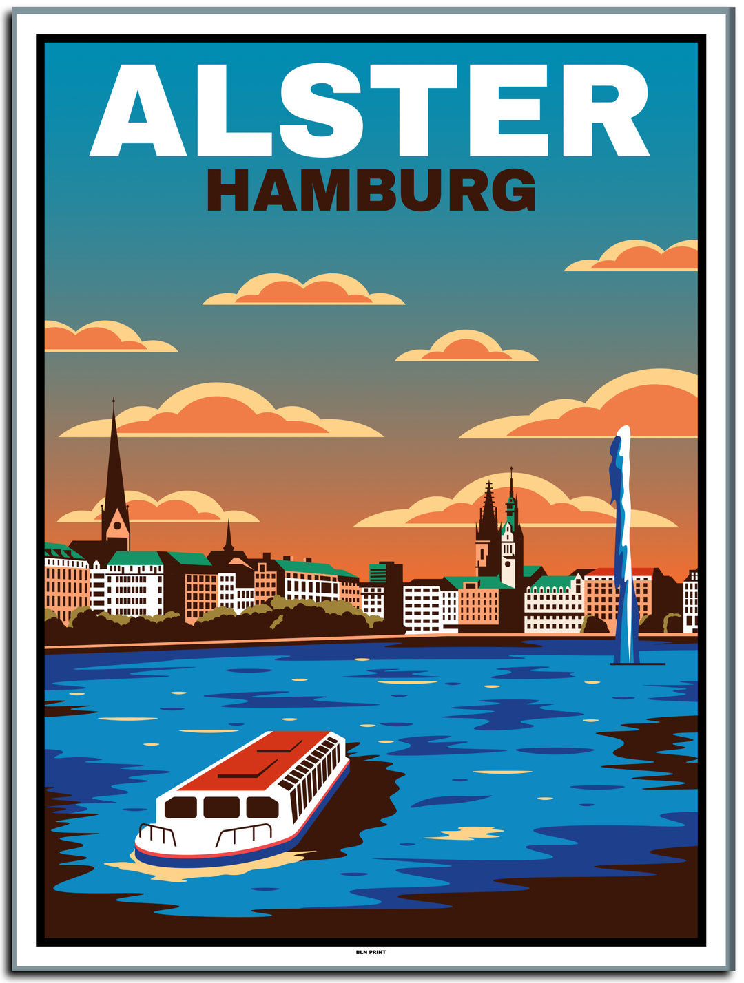 vintage kunstdruck travel retro poster  hamburg alster #30x40cm-weier-farbrand