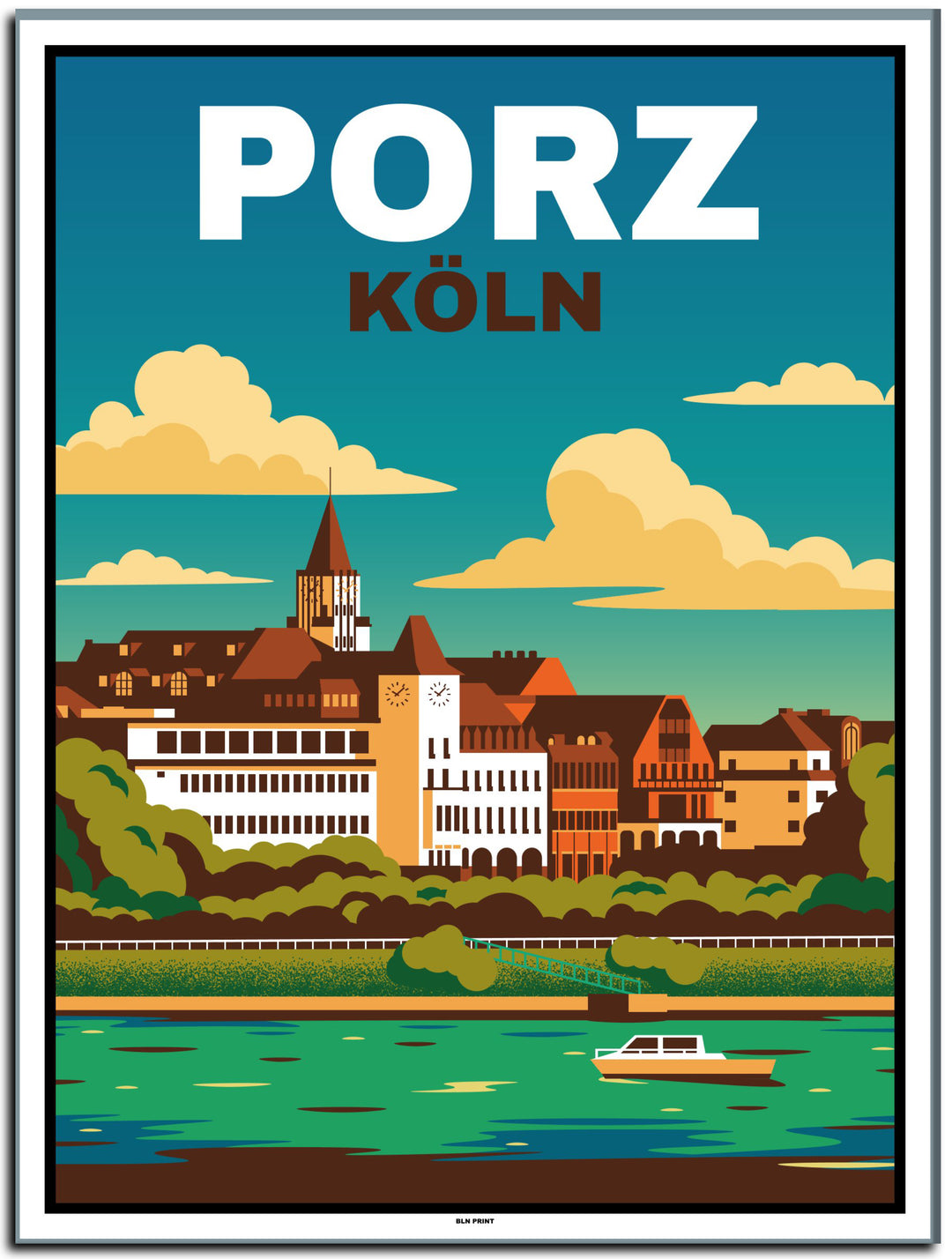 vintage kunstdruck poster Porz Köln #30x40cm-weier-farbrand