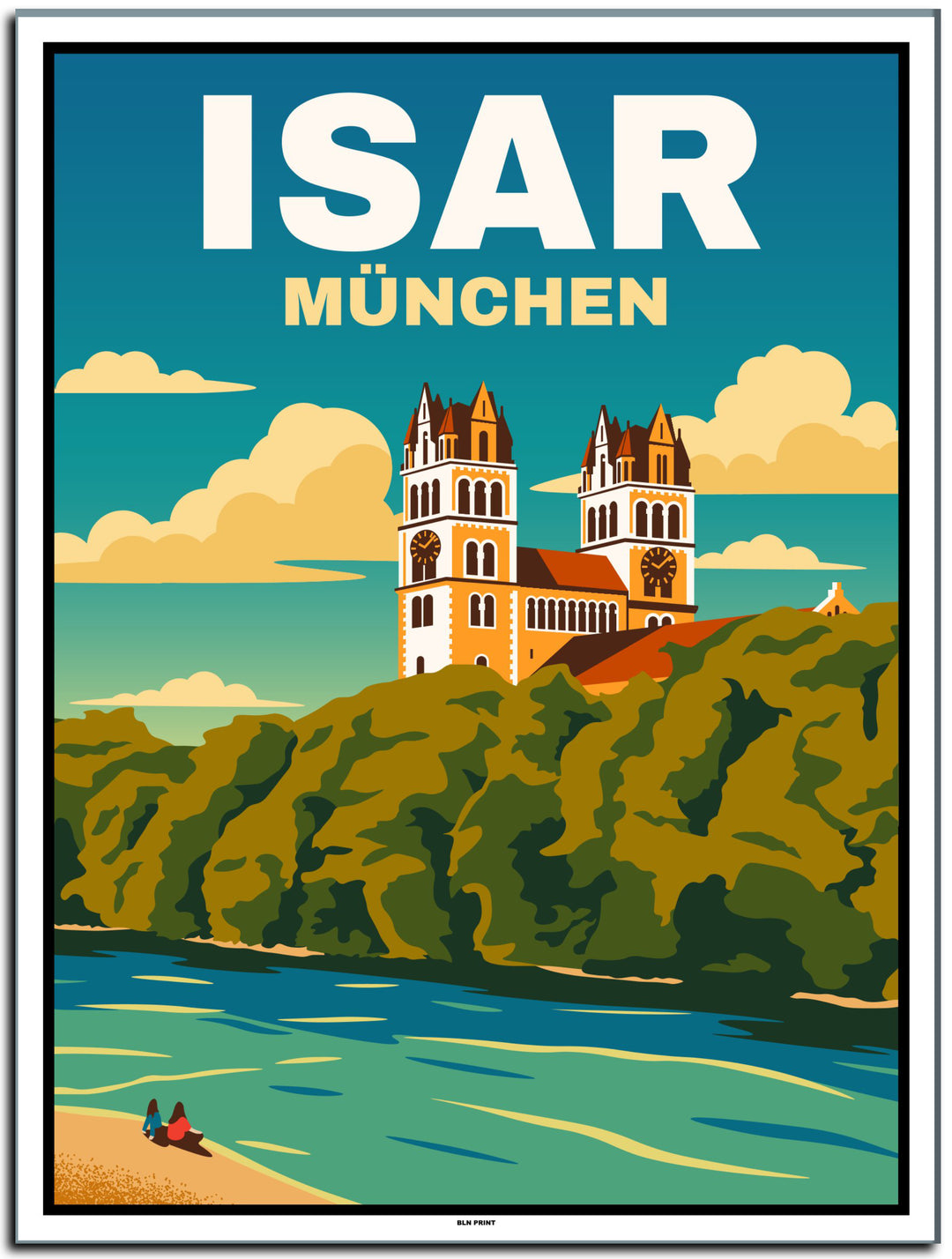 vintage kunstdruck poster Isar münchen #30x40cm-weier-farbrand