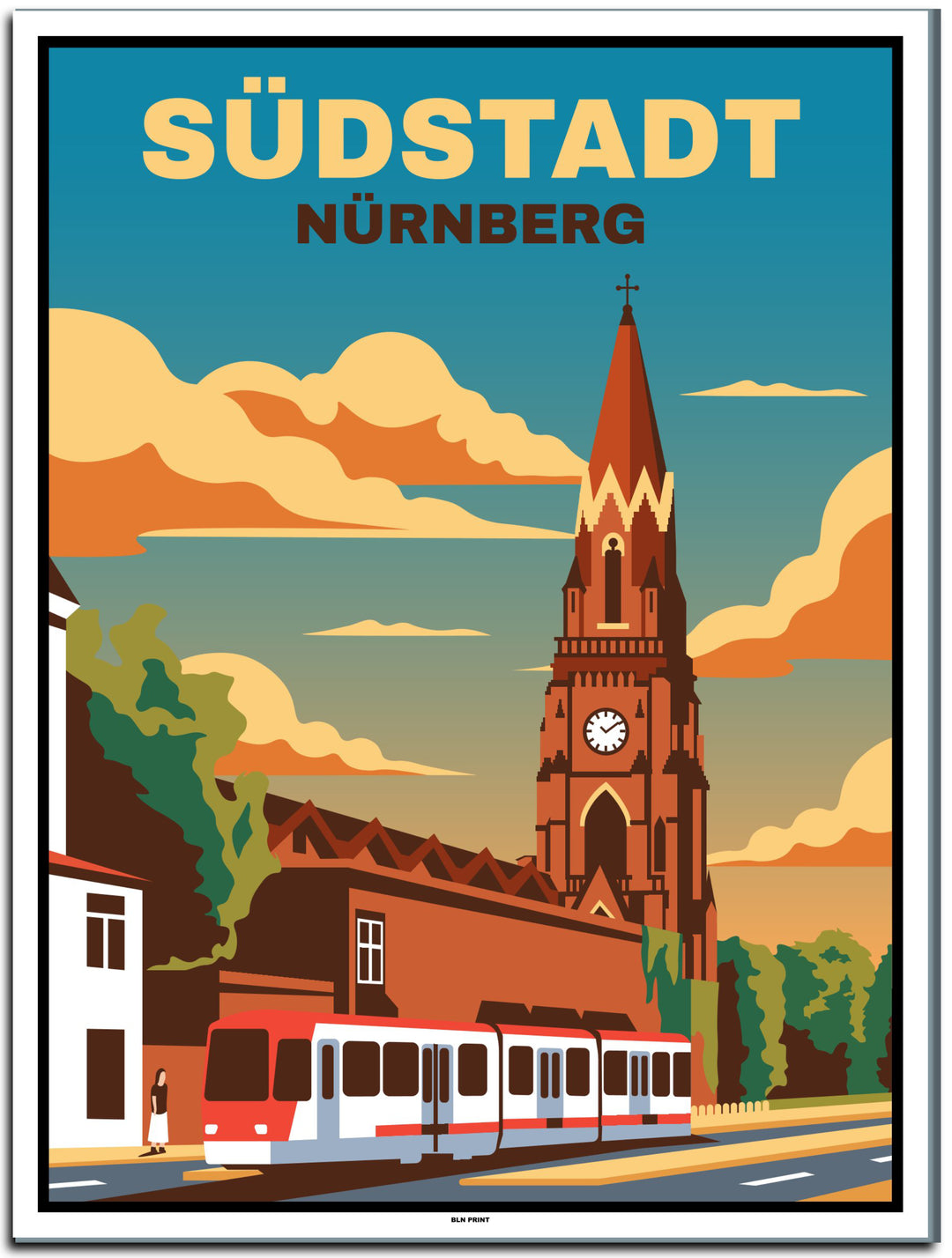 vintage kunstdruck poster südstadt nürnberg #30x40cm-weier-farbrand