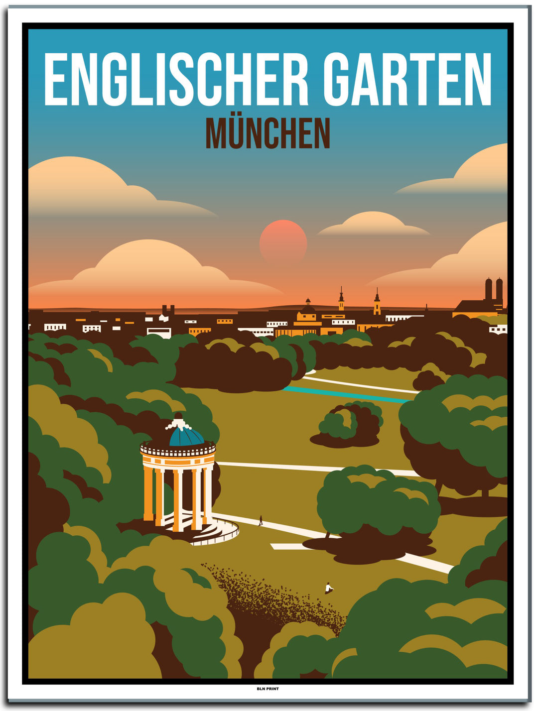 vintage kunstdruck poster englischer garten münchen #30x40cm-weier-farbrand