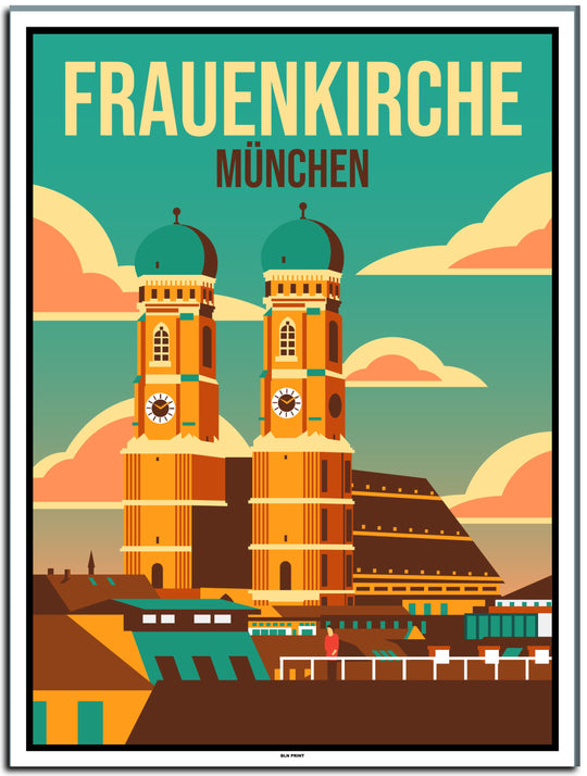 vintage kunstdruck poster frauenkirche münchen #30x40cm-weier-farbrand