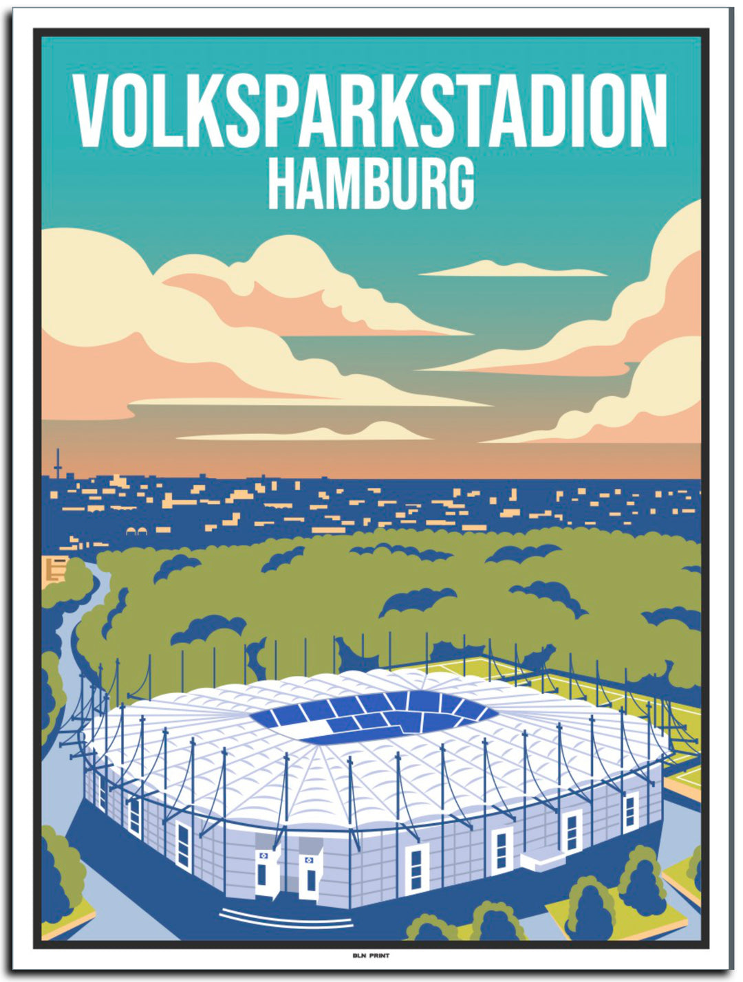 vintage kunstdruck poster hamburg volksparkstadion #30x40cm-weier-farbrand