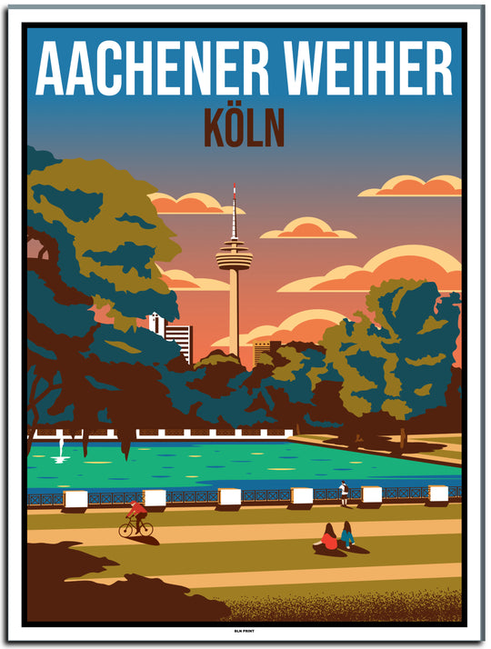 vintage kunstdruck travel retro poster aachener weiher Köln Online Shop #30x40cm-white-color-border