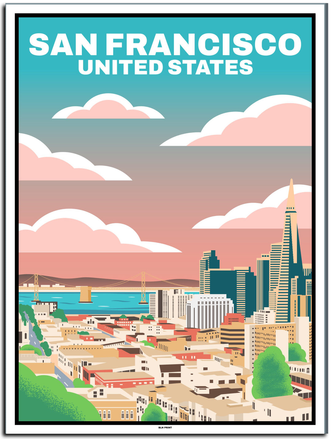 vintage travel poster san Francisco #30x40cm-white-color-border