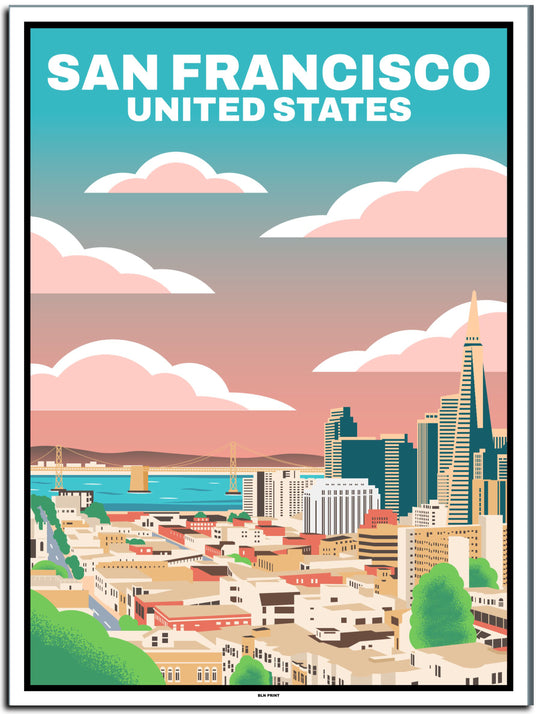 vintage travel poster san Francisco #30x40cm-white-color-border