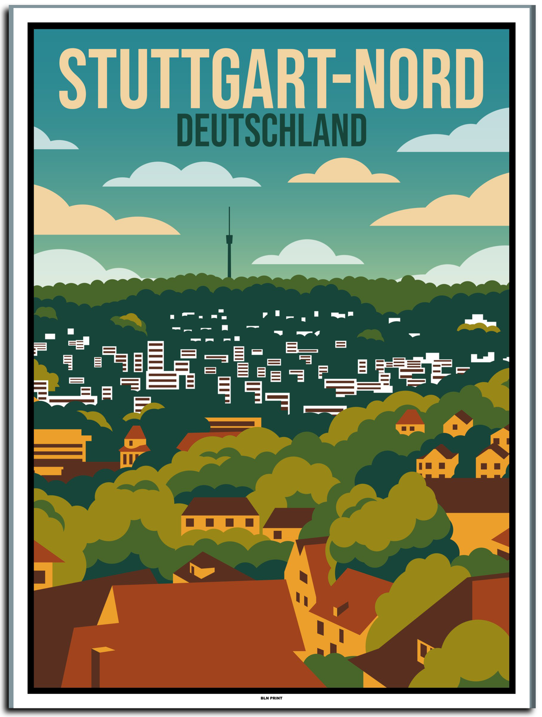 vintage kunstdruck poster stuttgart nord #30x40cm-weier-farbrand
