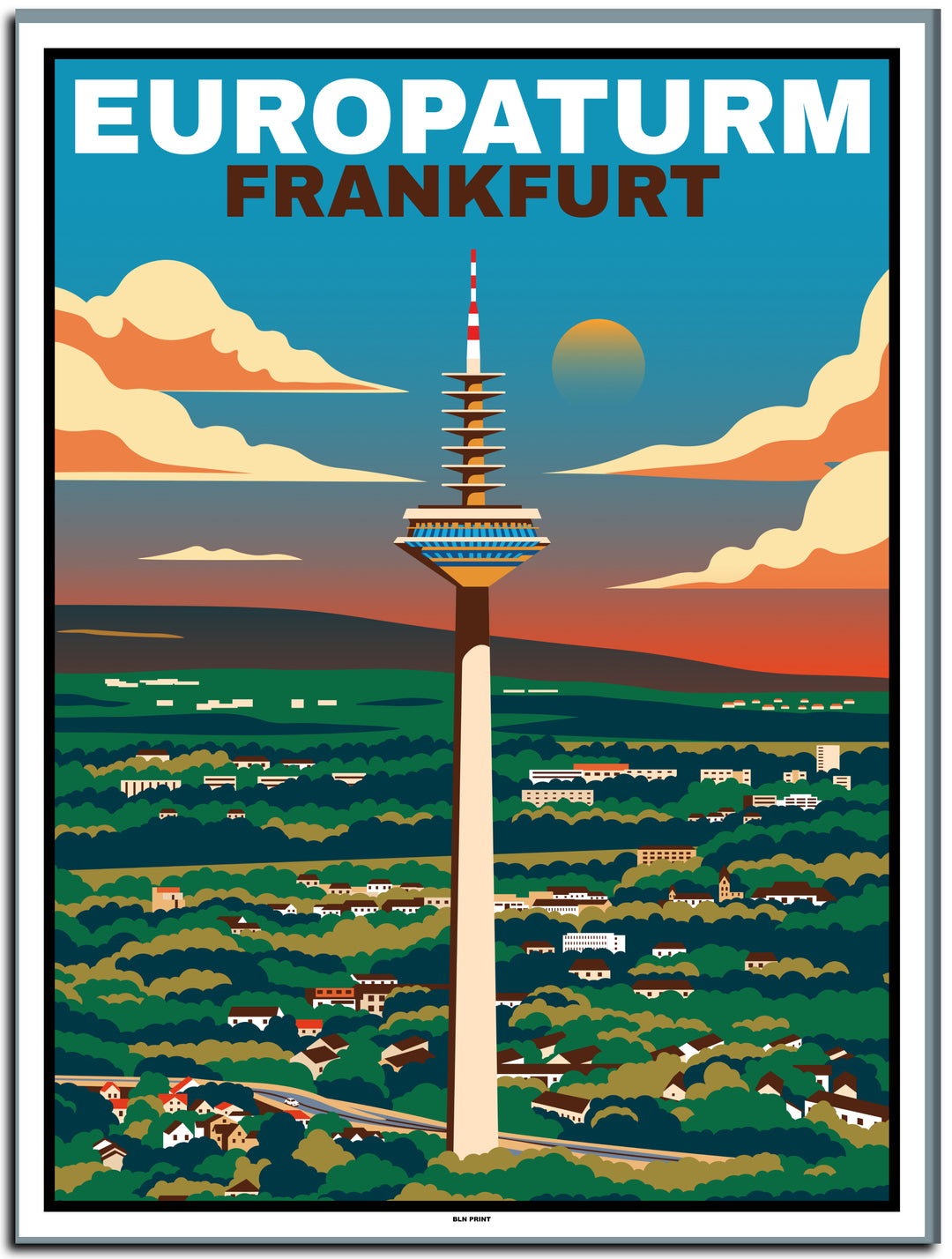 vintage kunstdruck travel retro poster Europaturm Frankfurt online bestellen #30x40cm-weier-farbrand