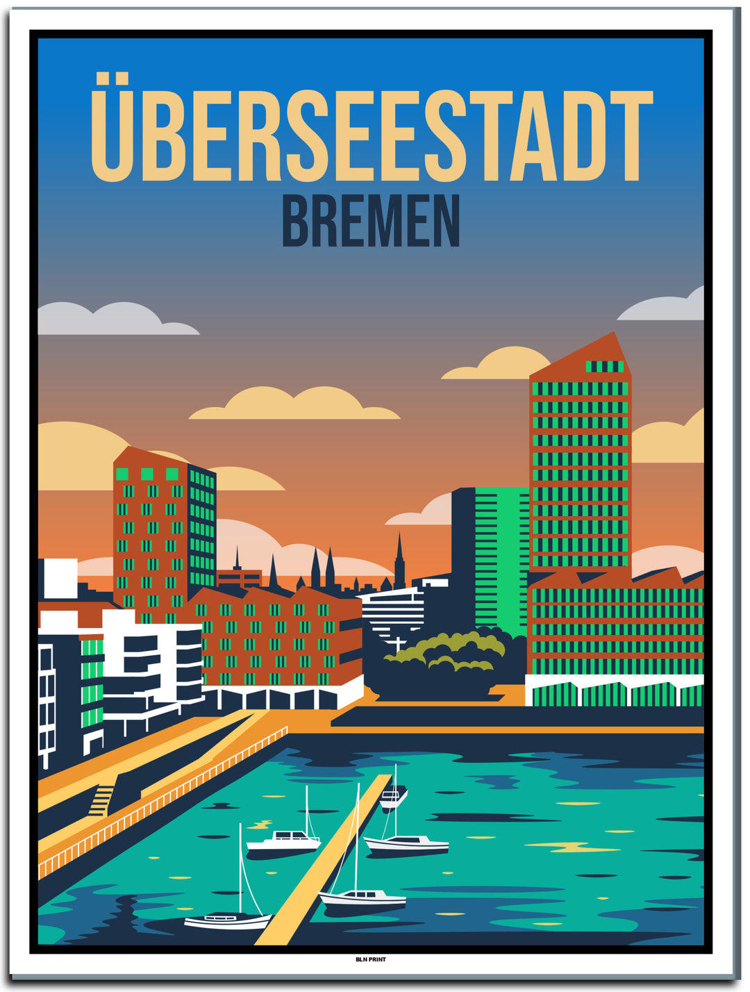 vintage kunstdruck poster überseestadt Bremen #30x40cm-weier-farbrand