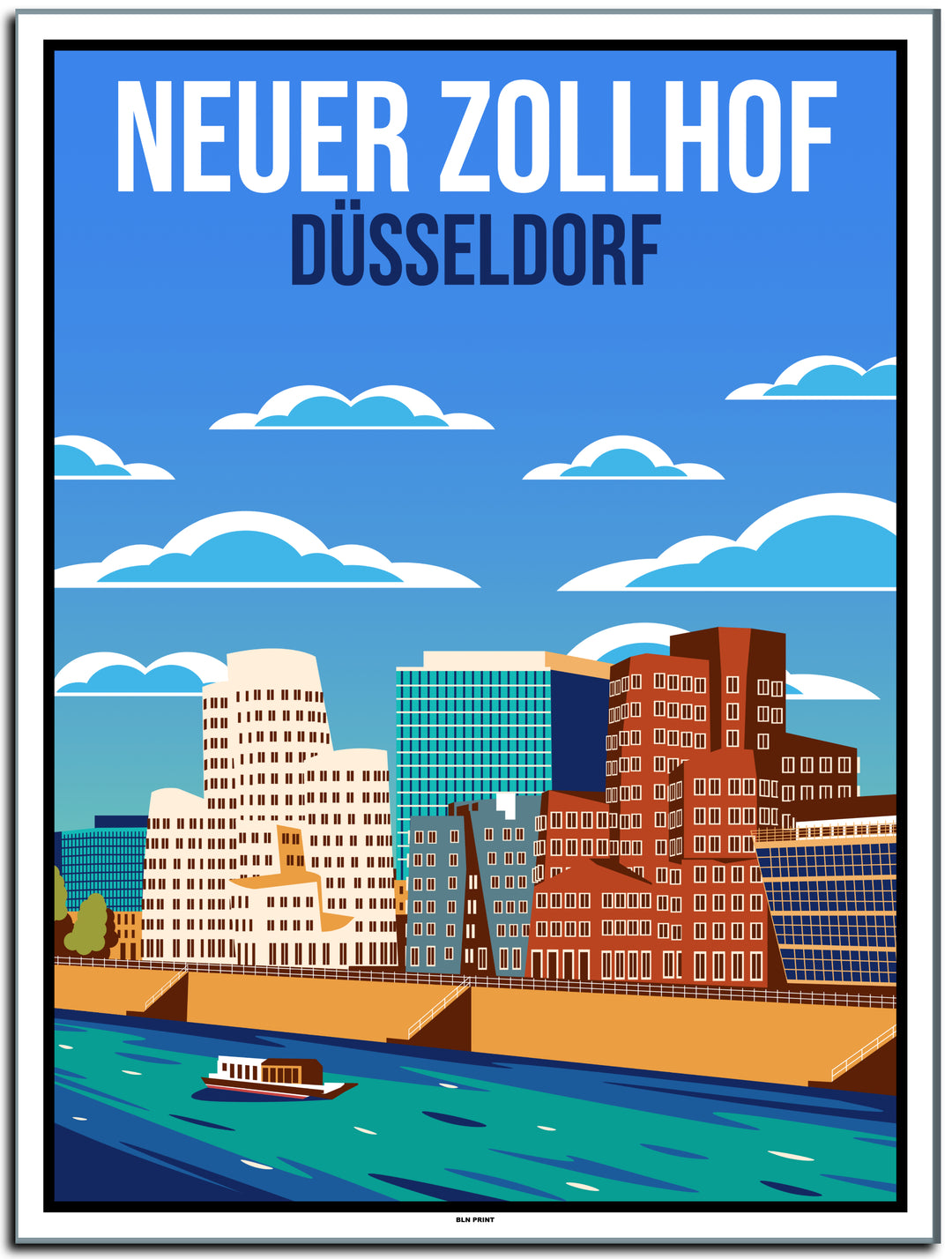 vintage kunstdruck poster Neuer Zollhof Düsseldorf #30x40cm-weier-farbrand