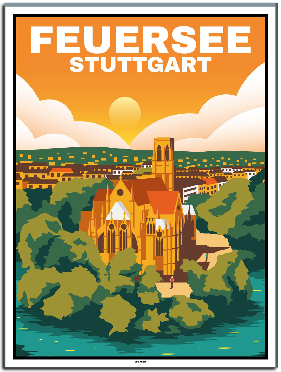 vintage kunstdruck poster stuttgart feuersee #30x40cm-weier-farbrand