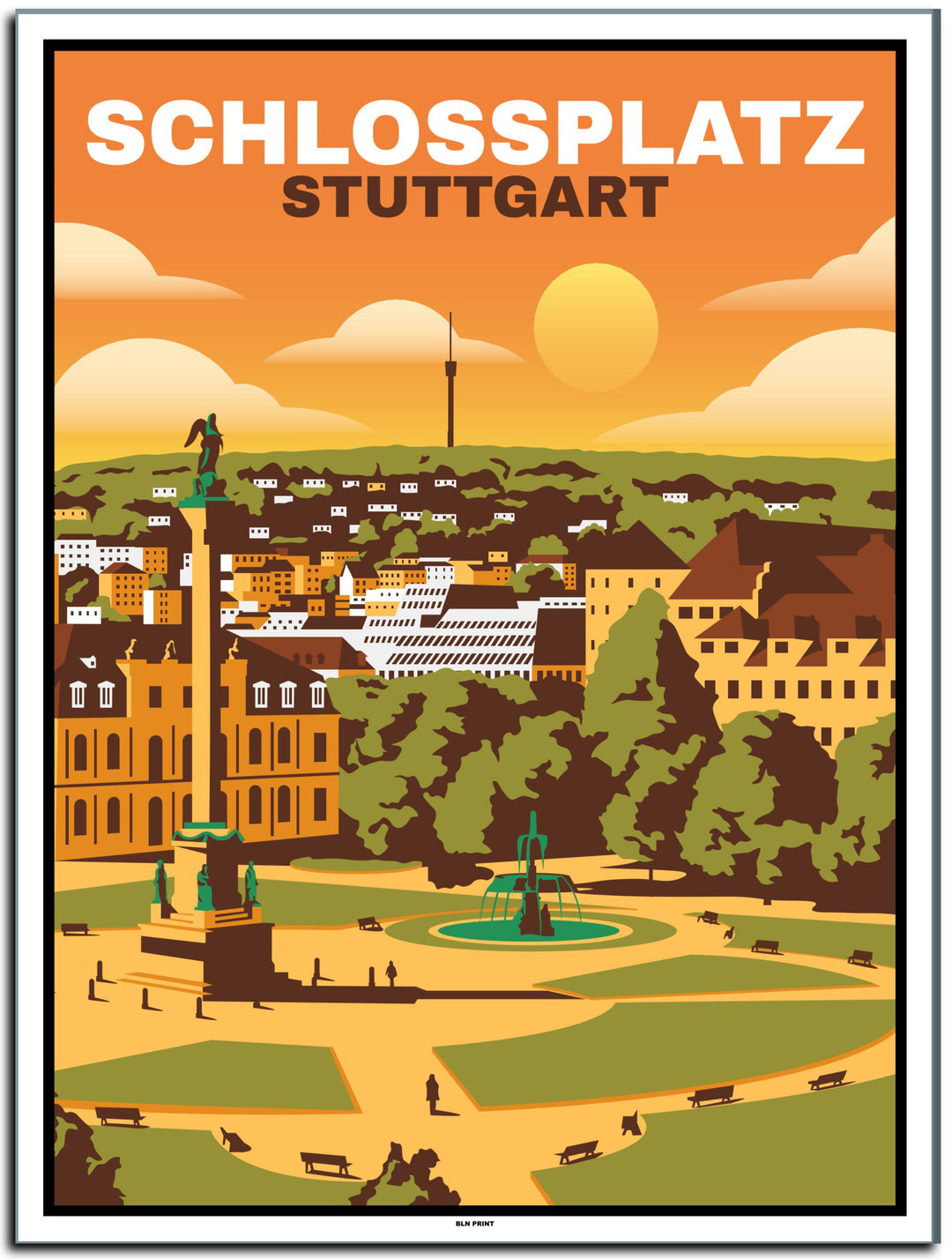vintage kunstdruck poster stuttgart schlossplatz #30x40cm-weier-farbrand