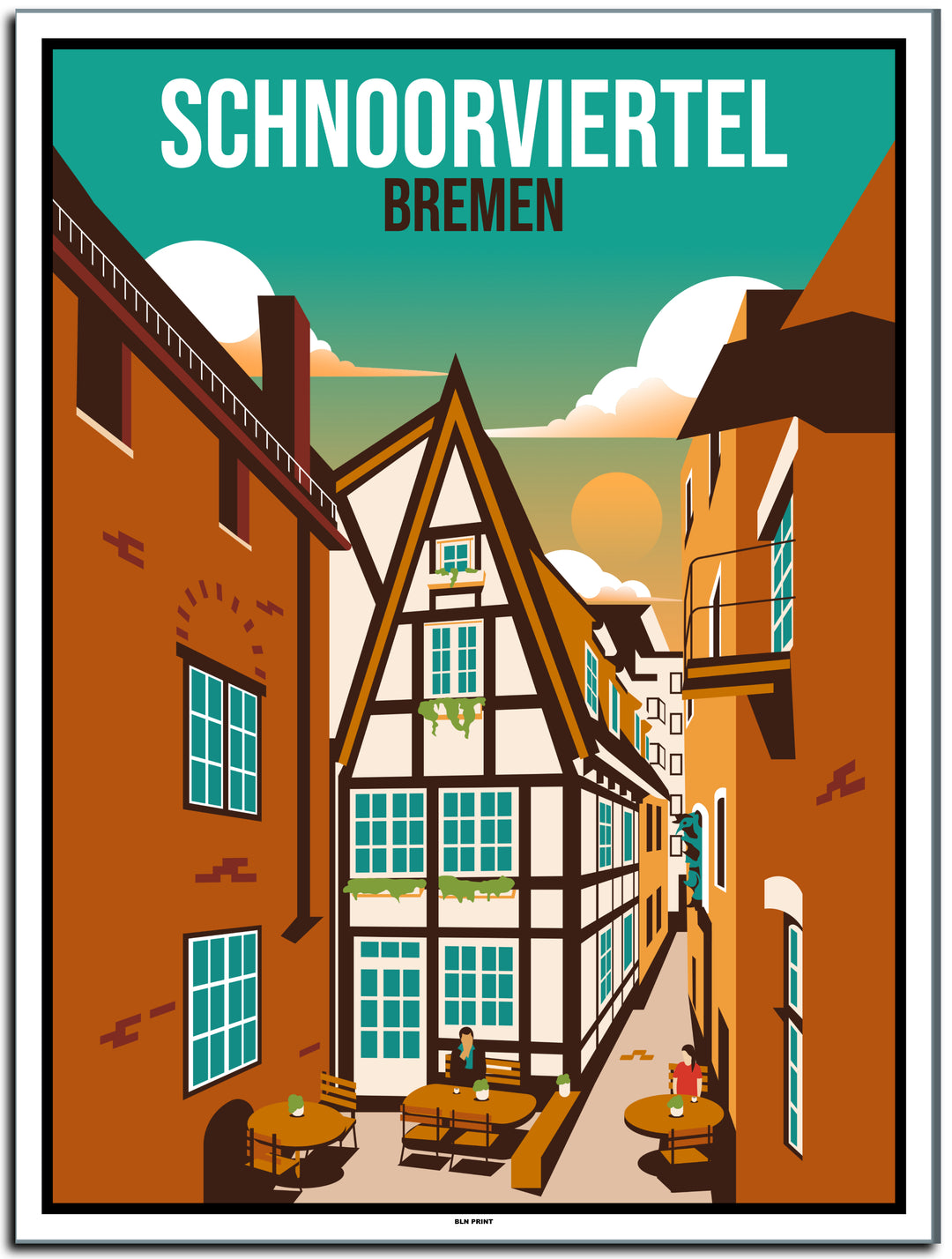 vintage kunstdruck poster Schnoorviertel Bremen #30x40cm-weier-farbrand