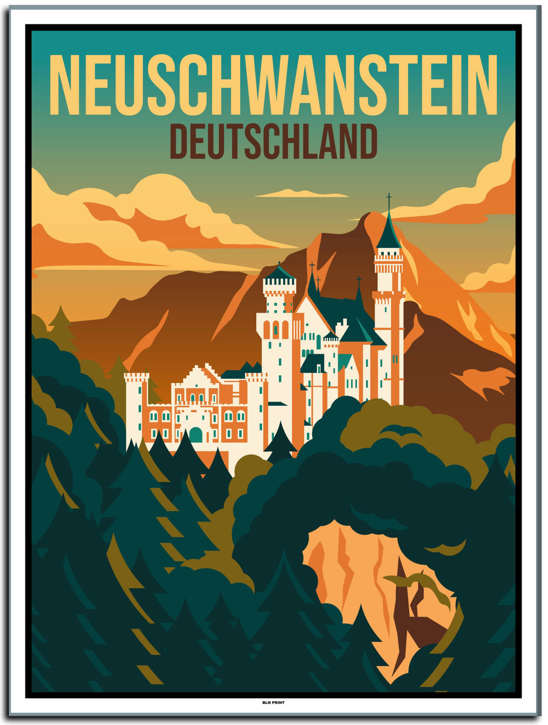 vintage kunstdruck poster schloss neuschwanstein münchen #30x40cm-weier-farbrand