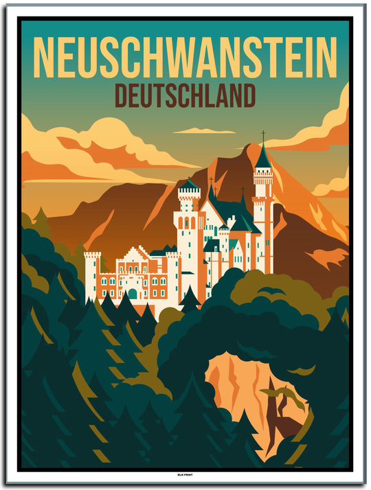 vintage kunstdruck poster schloss neuschwanstein münchen #30x40cm-weier-farbrand