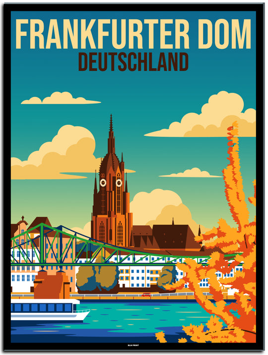 vintage kunstdruck travel retro poster Kaiserdom Frankfurt Online Shop  #40x50cm-schwarzer-farbrand