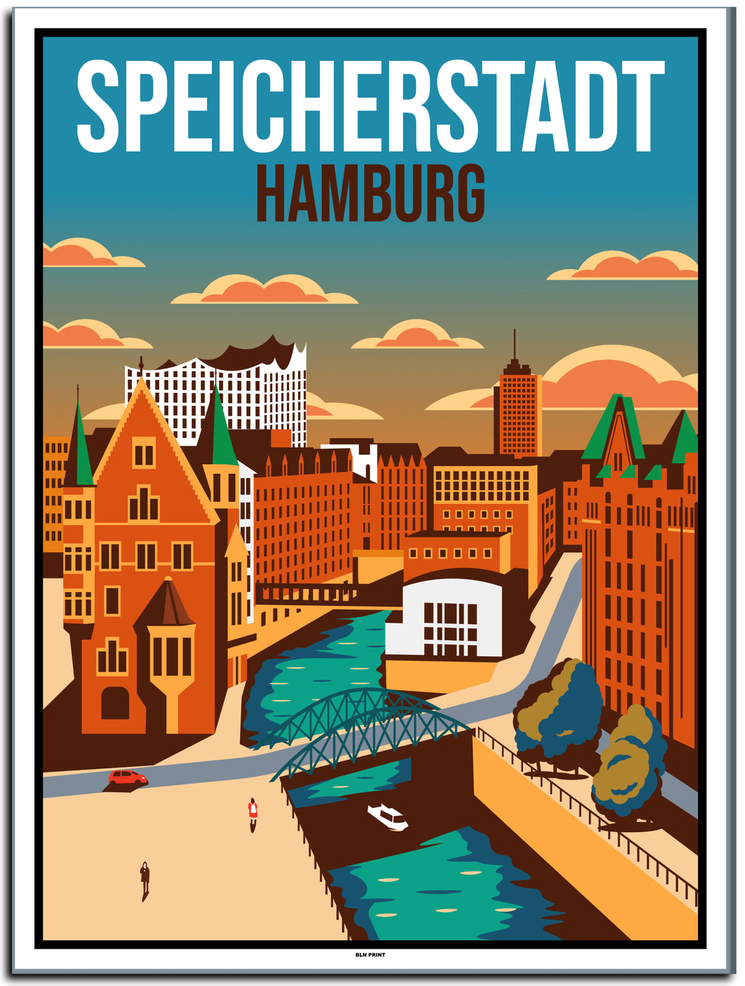 vintage kunstdruck poster speicherstadt hamburg #30x40cm-weier-farbrand