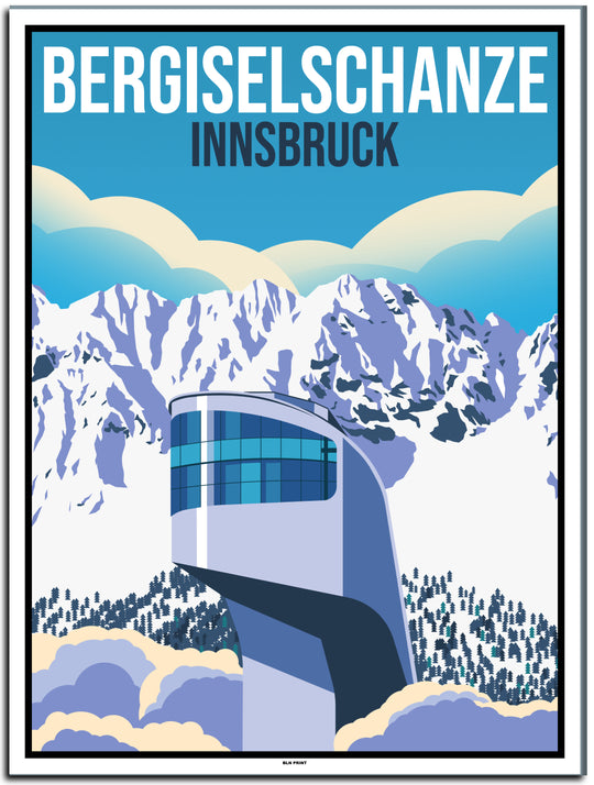 vintage kunstdruck travel retro poster Bergiselschanze Innsbruck Online Shop  #30x40cm-weier-farbrand