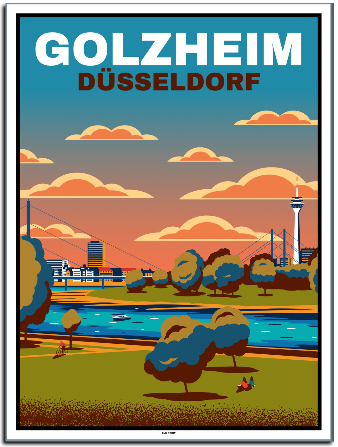 vintage kunstdruck poster Golzheim Düsseldorf #30x40cm-weier-farbrand