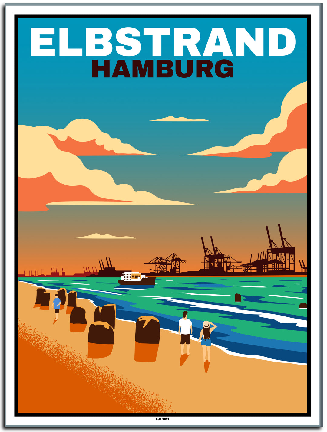 vintage kunstdruck poster hamburg elbstrand #30x40cm-weier-farbrand