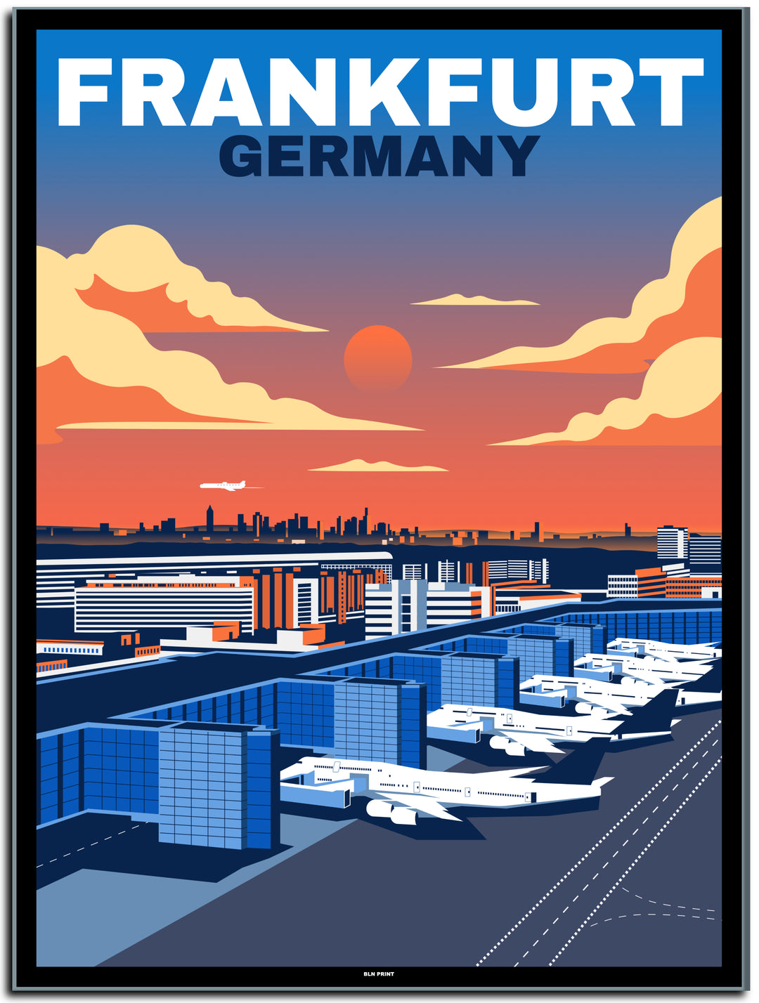 vintage kunstdruck travel retro poster online shop Flughafen Frankfurt #50x70cm-black-color-border