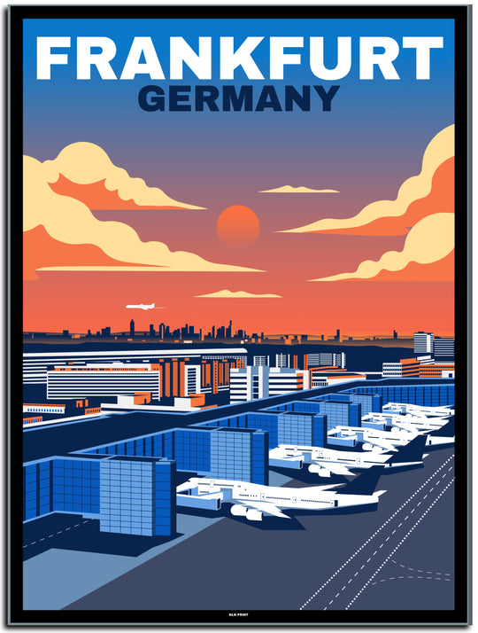 vintage kunstdruck travel retro poster online shop Flughafen Frankfurt #50x70cm-black-color-border
