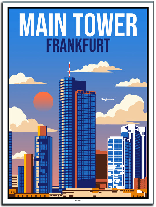 vintage kunstdruck travel retro poster Main Tower Frankfurt Online Shop #30x40cm-white-color-border