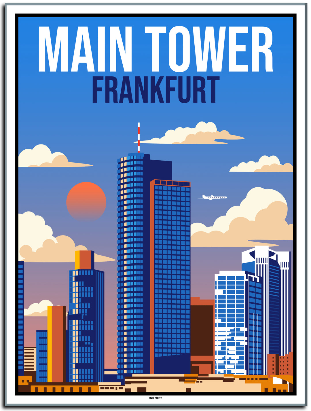 vintage kunstdruck travel retro poster Main Tower Frankfurt Online Shop  #30x40cm-weier-farbrand