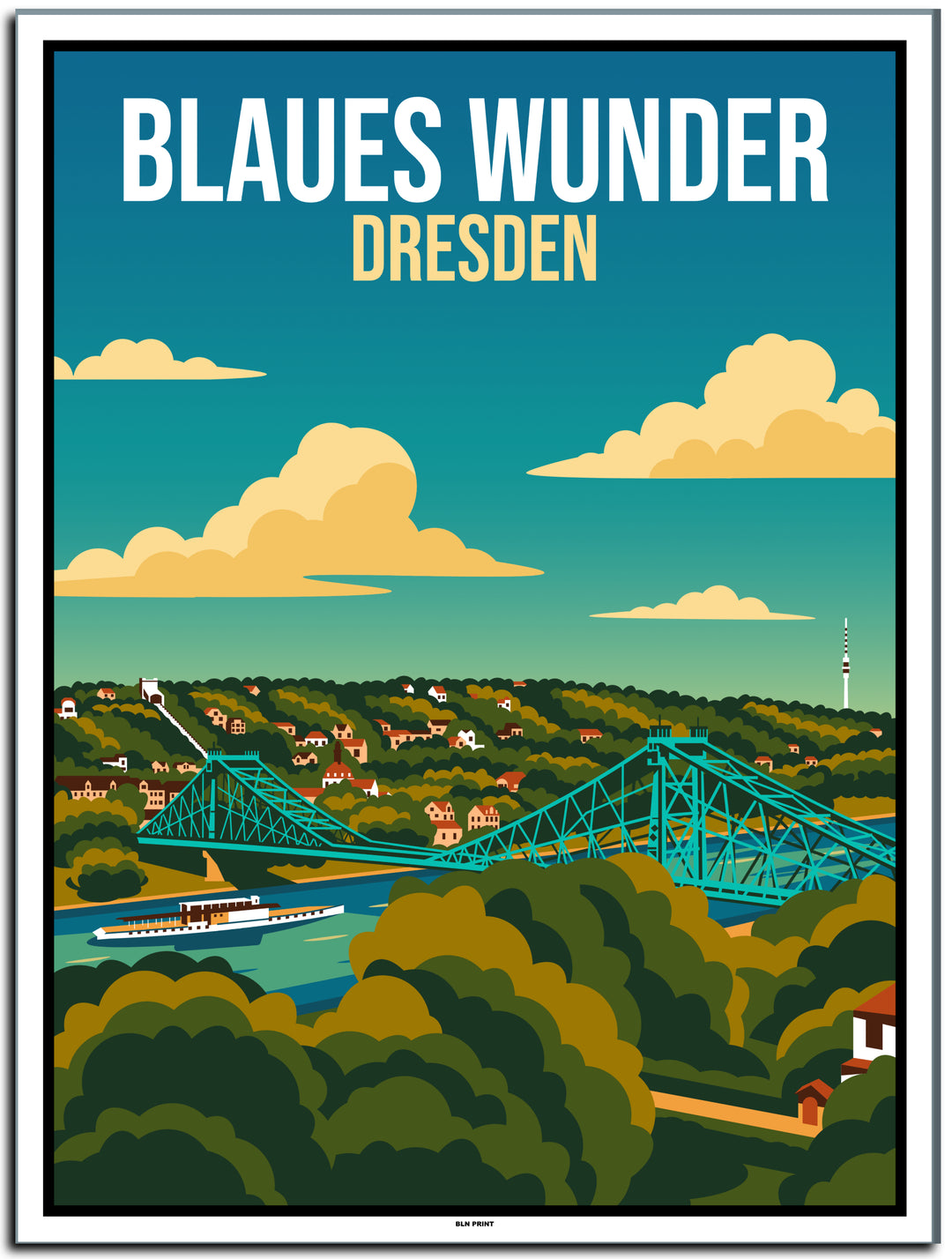 vintage kunstdruck poster Blaues Wunder Dresden #30x40cm-weier-farbrand