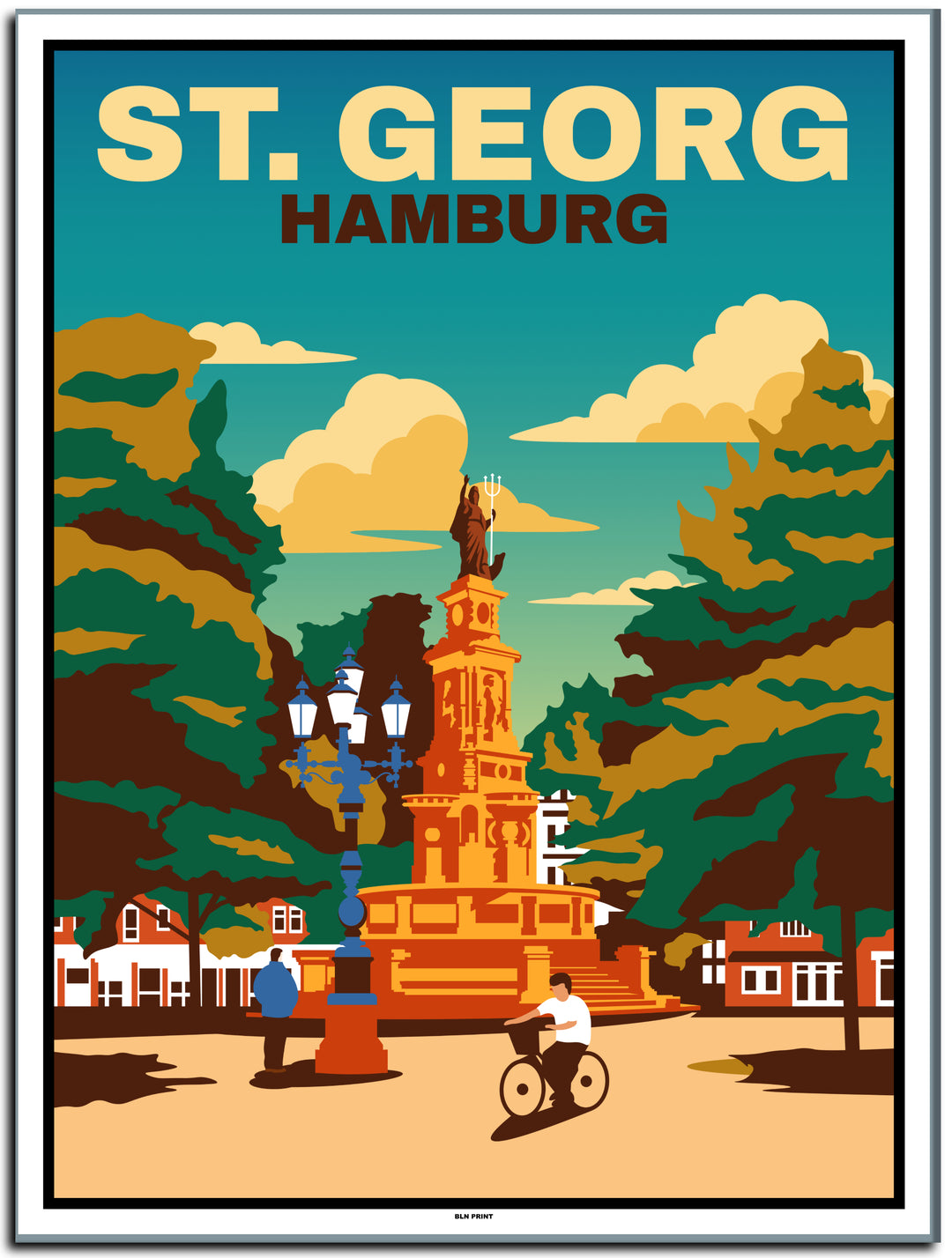 vintage kunstdruck poster hamburg St. Georg #30x40cm-weier-farbrand