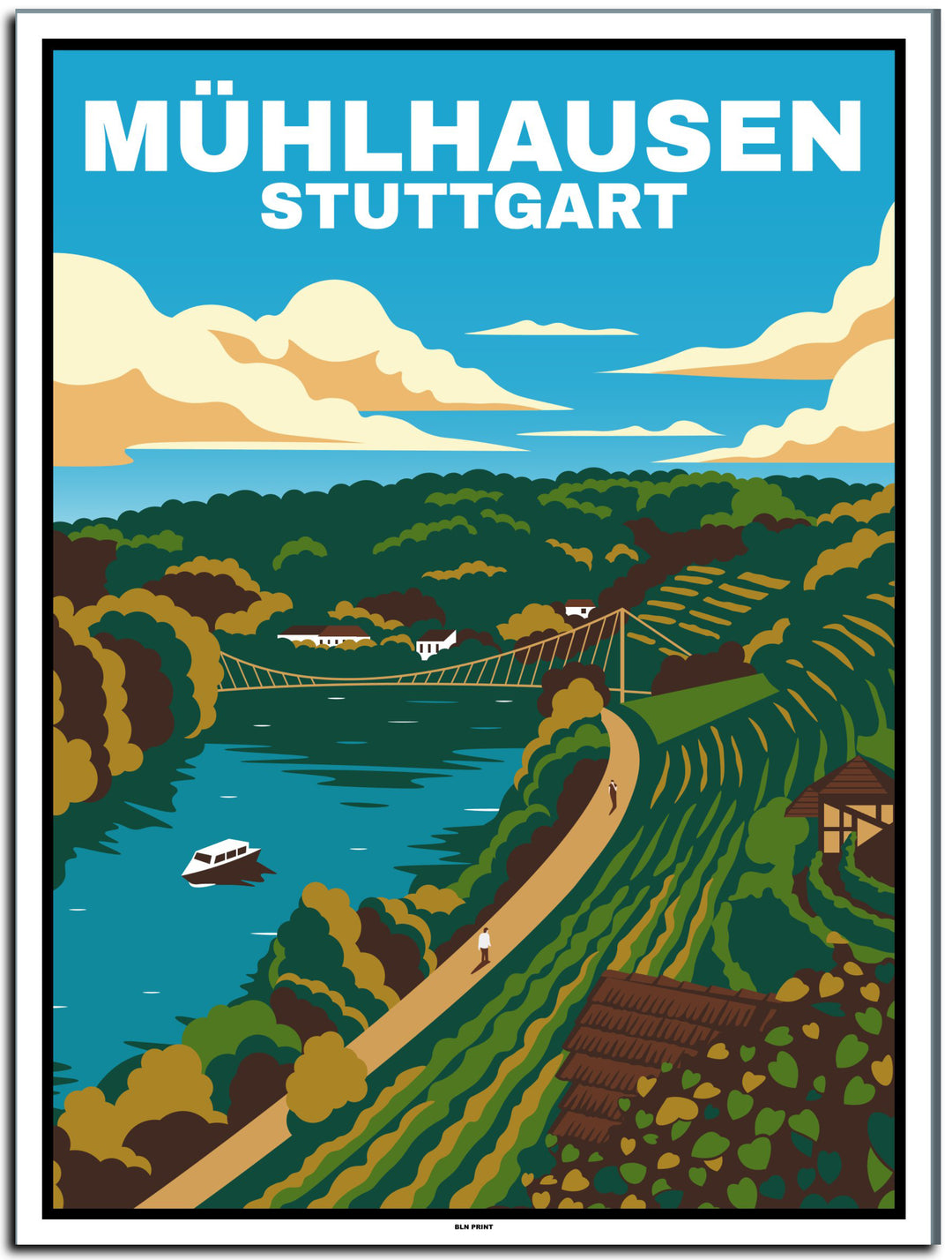 vintage kunstdruck poster stuttgart mühlhausen #30x40cm-weier-farbrand