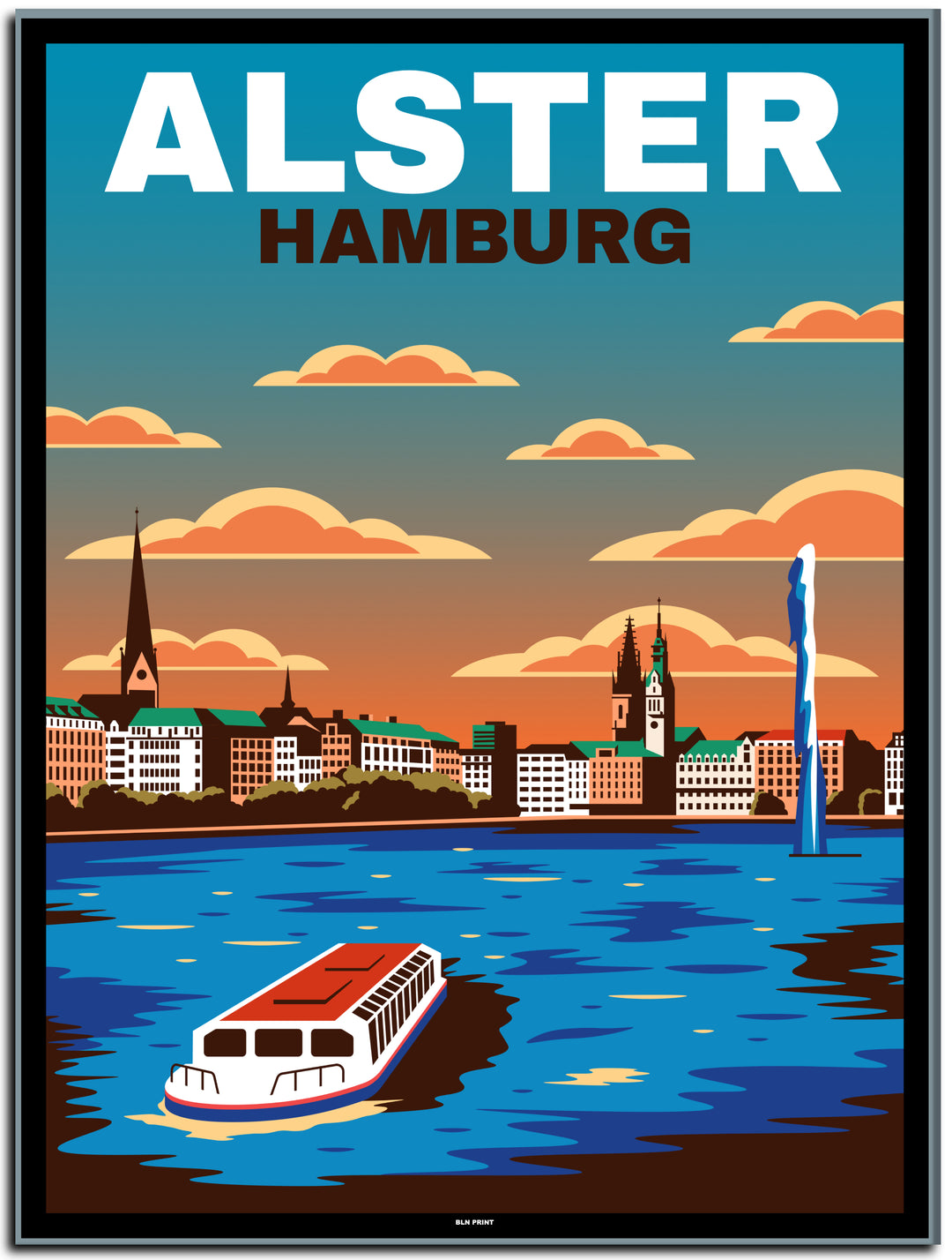 vintage kunstdruck travel retro poster  hamburg alster  #30x40cm-schwarzer-farbrand
