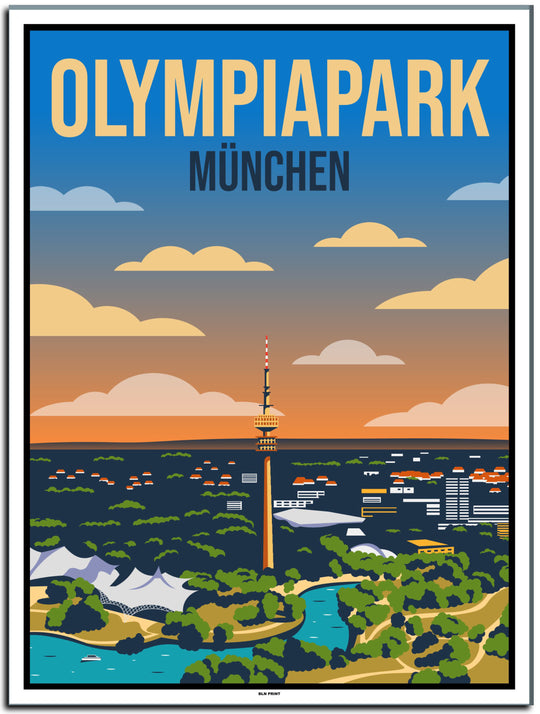 vintage kunstdruck poster olympiapark münchen #30x40cm-weier-farbrand