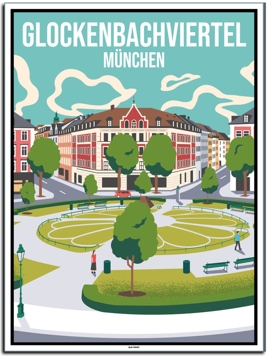 vintage kunstdruck poster Glockenbachviertel münchen #30x40cm-weier-farbrand