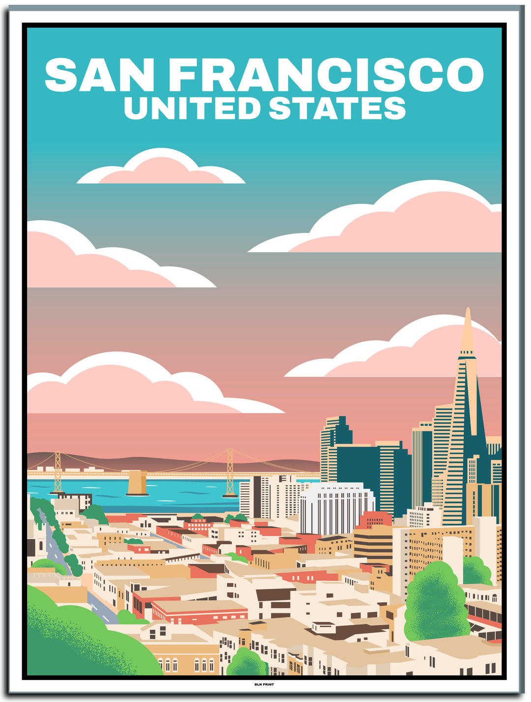 USA Travel Poster (Chicago, Los Angeles, Miami, New York, San Francisco)