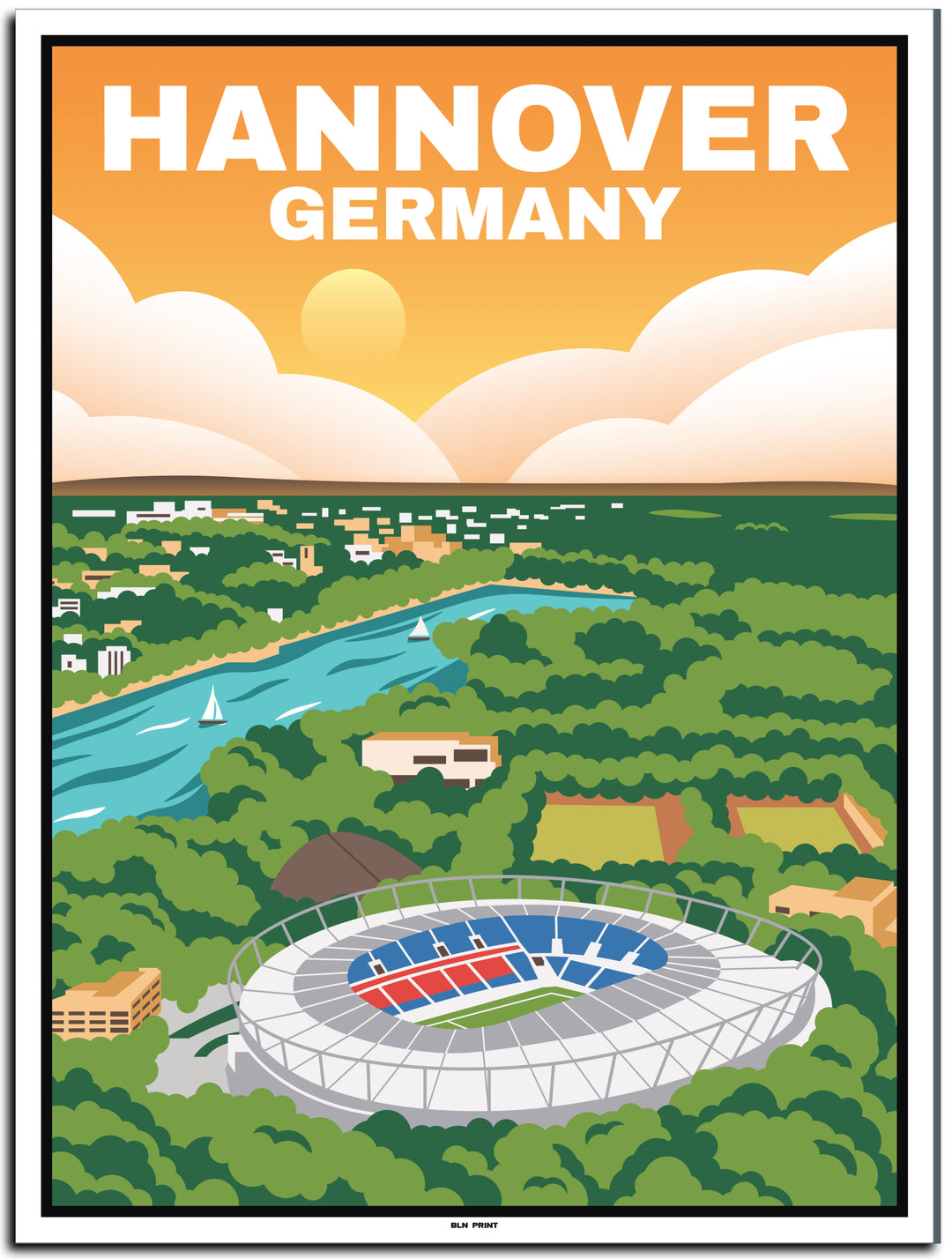 vintage kunstdruck poster Niedersachsenstadion
 Hannover #30x40cm-weier-farbrand